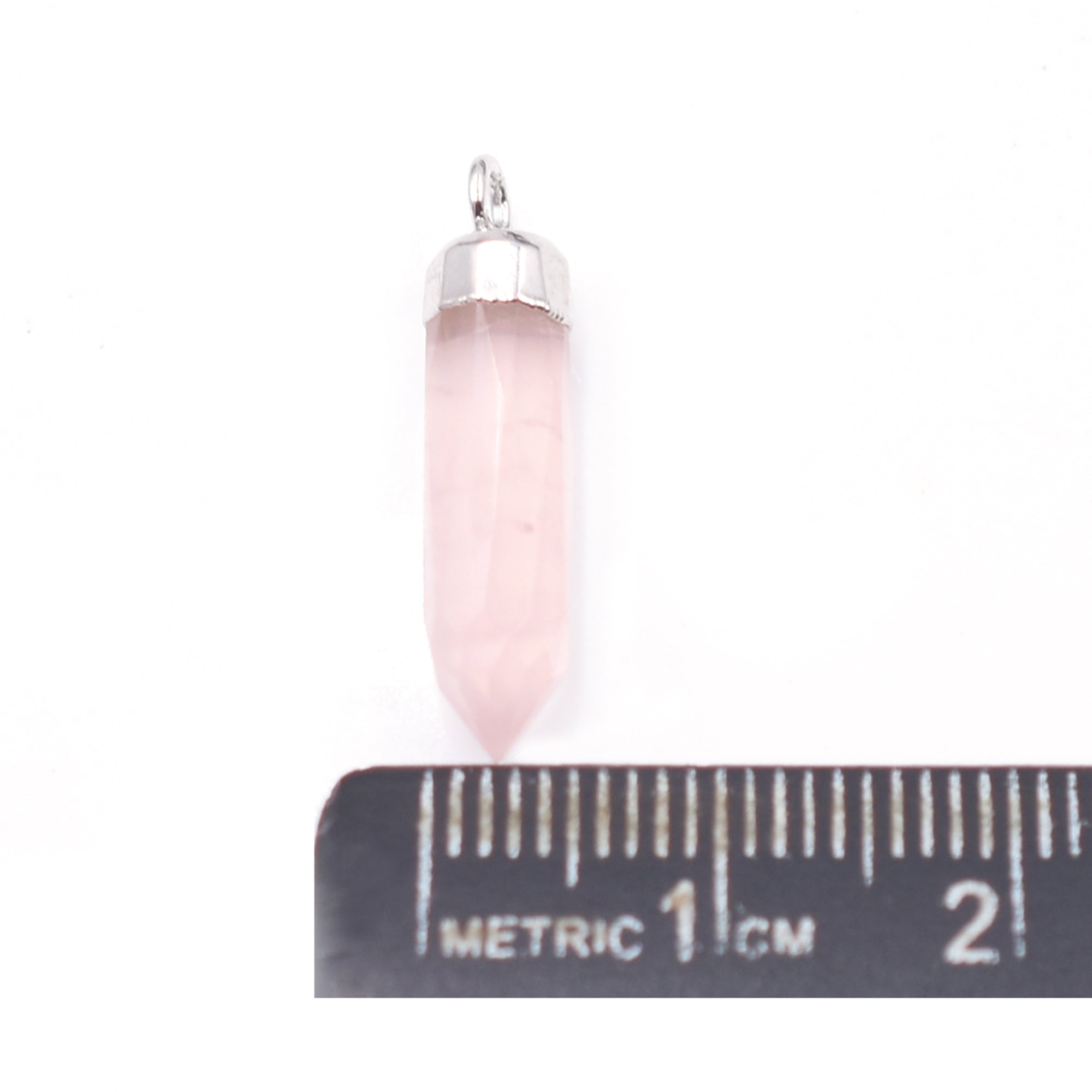 Rose Quartz Bullet Shape 19 x 5 MM Silver Electroplated Pendant