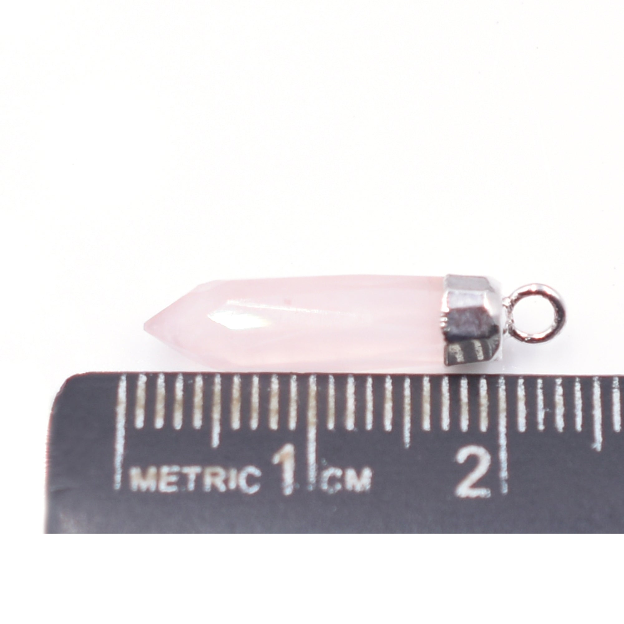 Rose Quartz 19X5 MM Bullet Shape Rhodium Electroplated Pendant