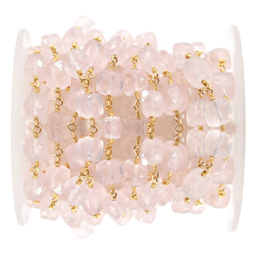 Rose Quartz Faceted Cube Beads Wire Wrapped Chain
