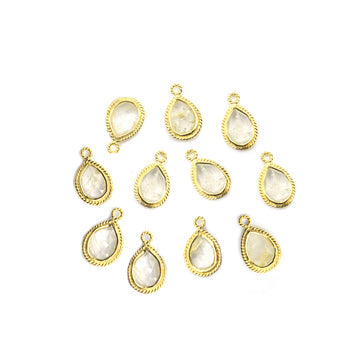 Golden Rutilated Quartz 9X7 MM Pear Shape Twisted Wire Silver Bezel Vermeil Pendant (Set Of 2 Pcs) - Jaipur Gem Factory