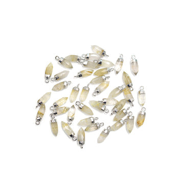 Golden Rutilated Quartz 13X5 MM Bullet Shape Rhodium Electroplated Pendant (Set Of 2 Pcs)