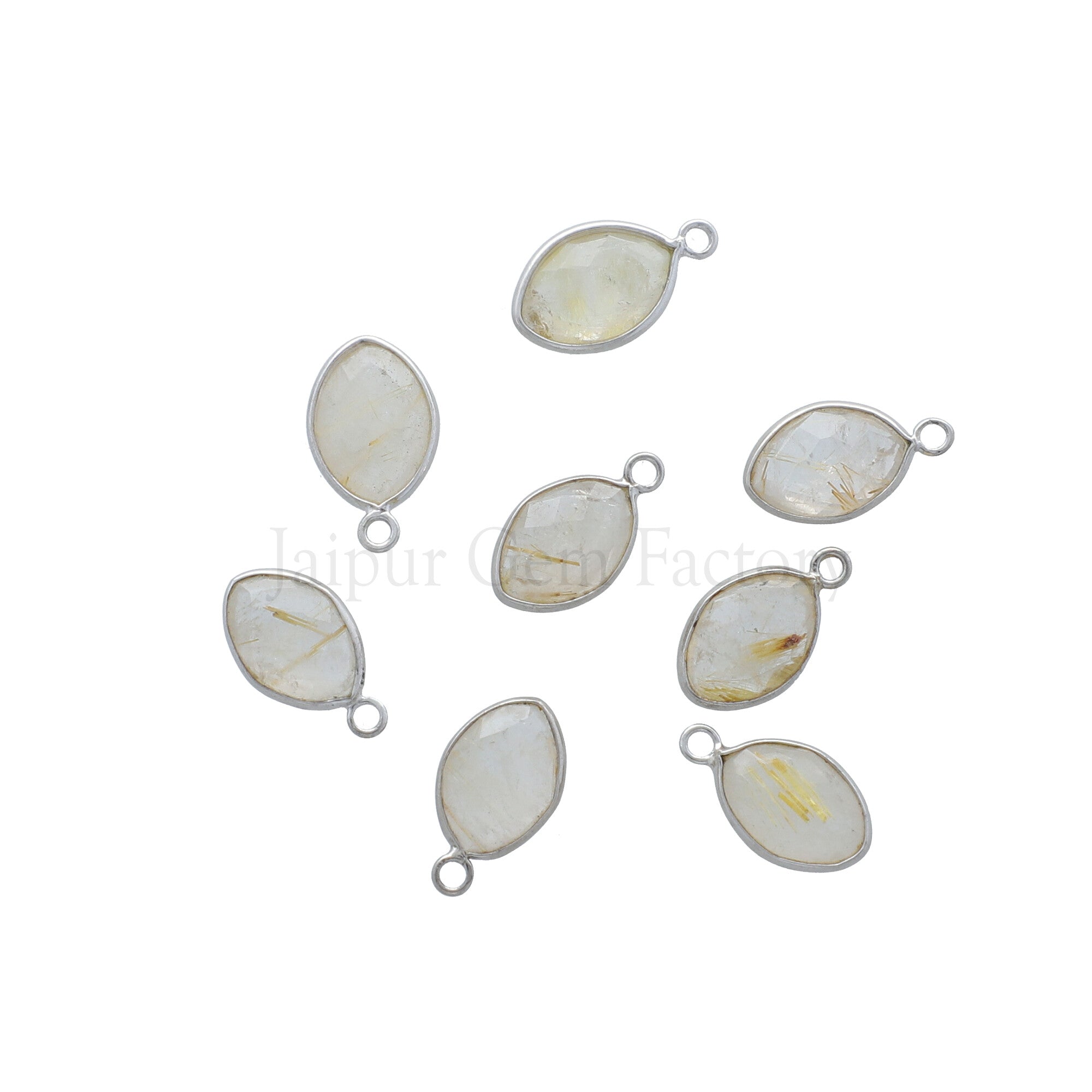 13X9 MM Rhodium Plated Sterling Silver Bezel Golden Rutilated Quartz Faceted Marquise Pendant
