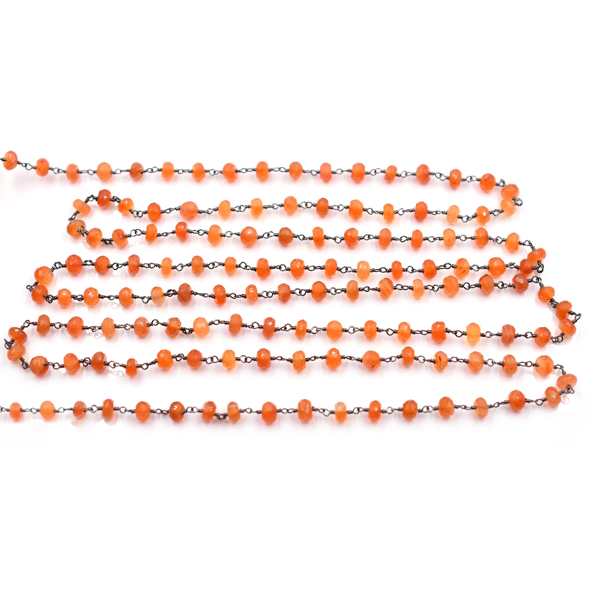 Carnelian 6 To 7 MM Faceted Rondelle Brass Black Oxidized Plated Wire Wrapped Chain Sold by Foot