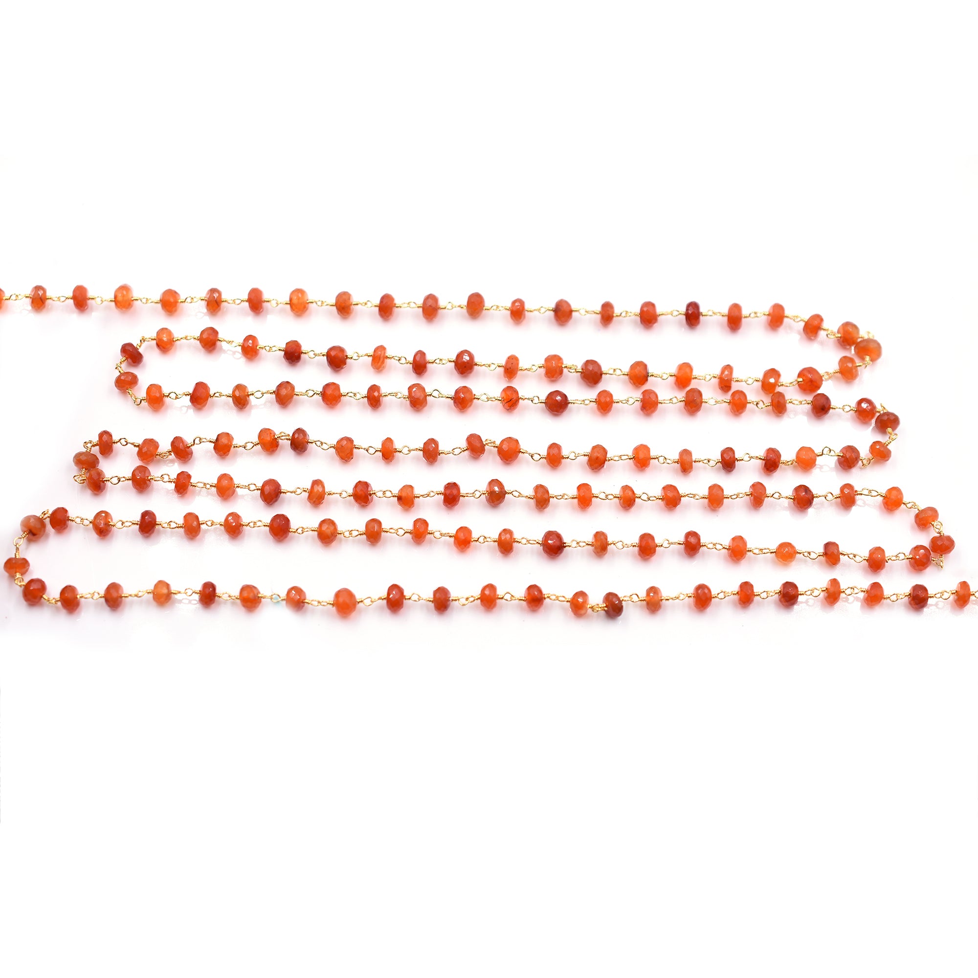 Carnelian Faceted Rondelle Brass Gold Plated Wire Wrapped Chain Sold by Foot