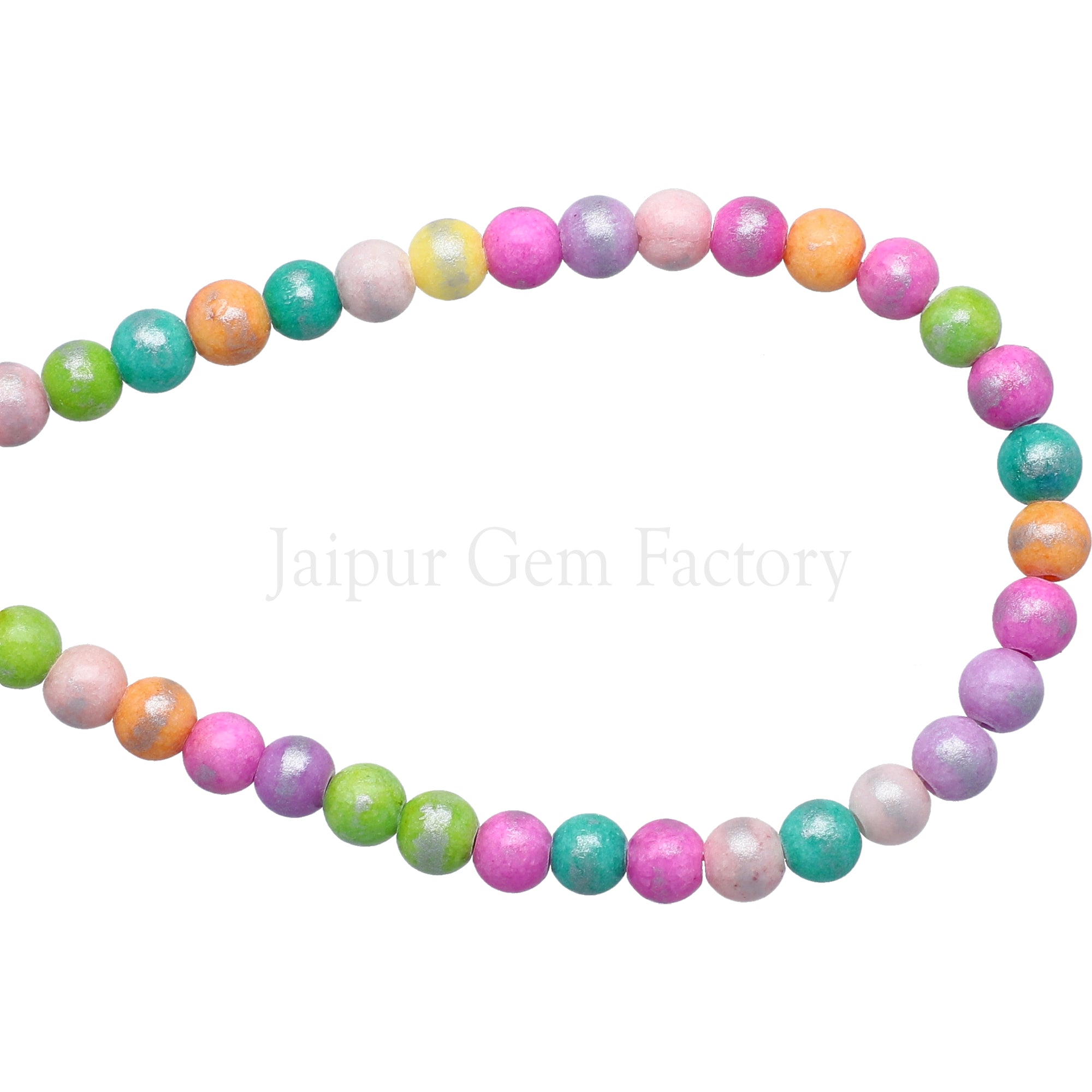 6 MM Multi Mix Color Silver Leafed Jade Smooth Round Beads 15 Inches Strand