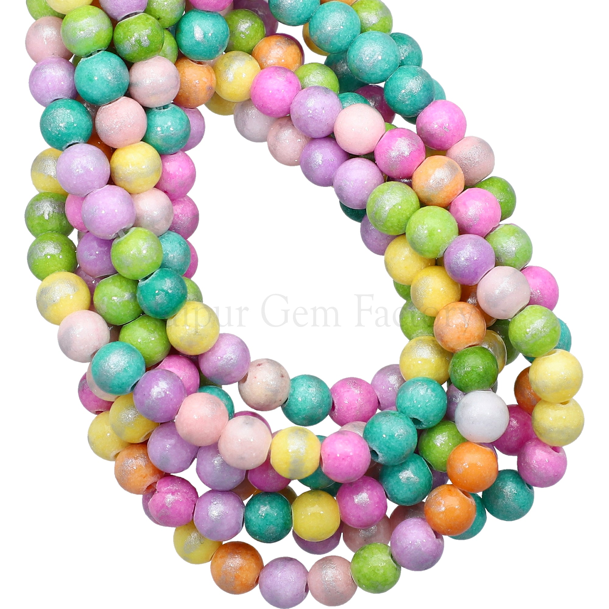 6 MM Multi Mix Color Silver Leafed Jade Smooth Round Beads 15 Inches Strand