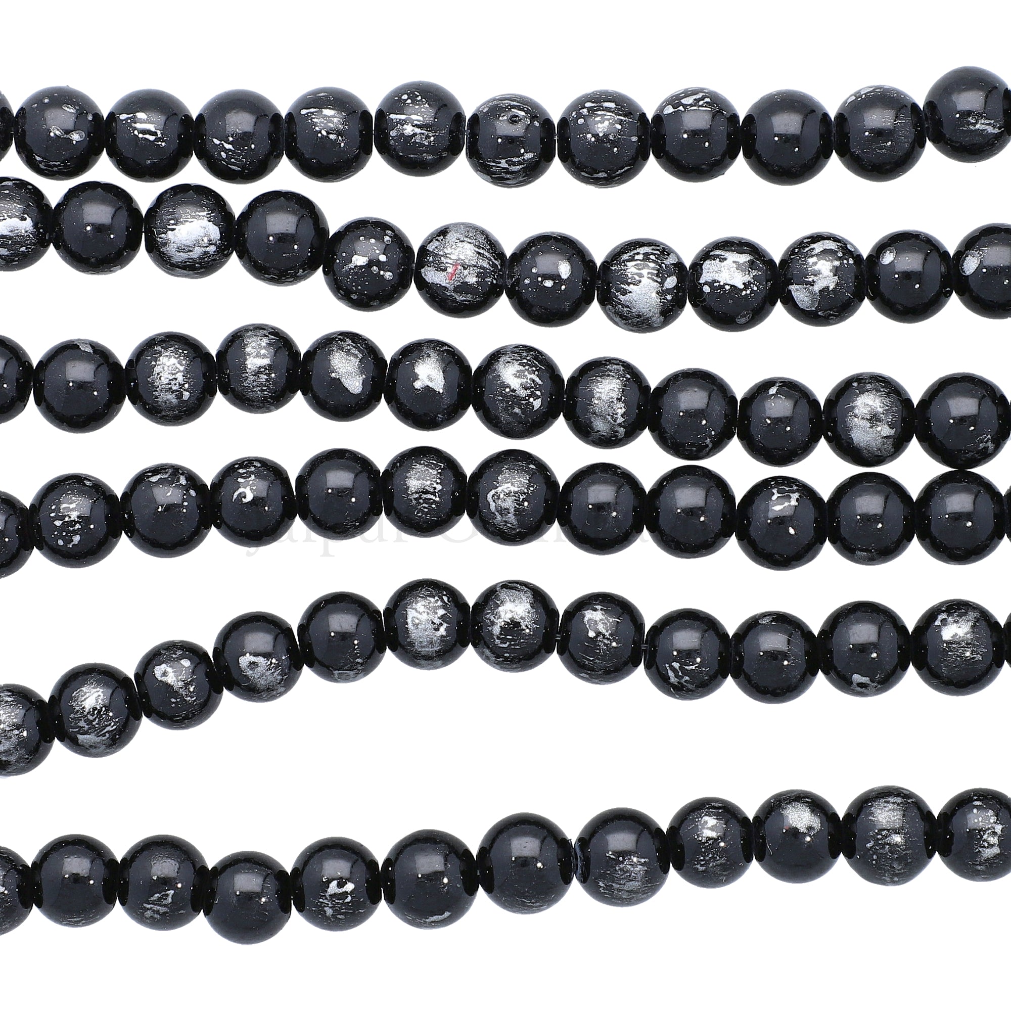 8 MM Silver Leafed Dyed Black Jade Smooth Round Beads 15 Inches Strand