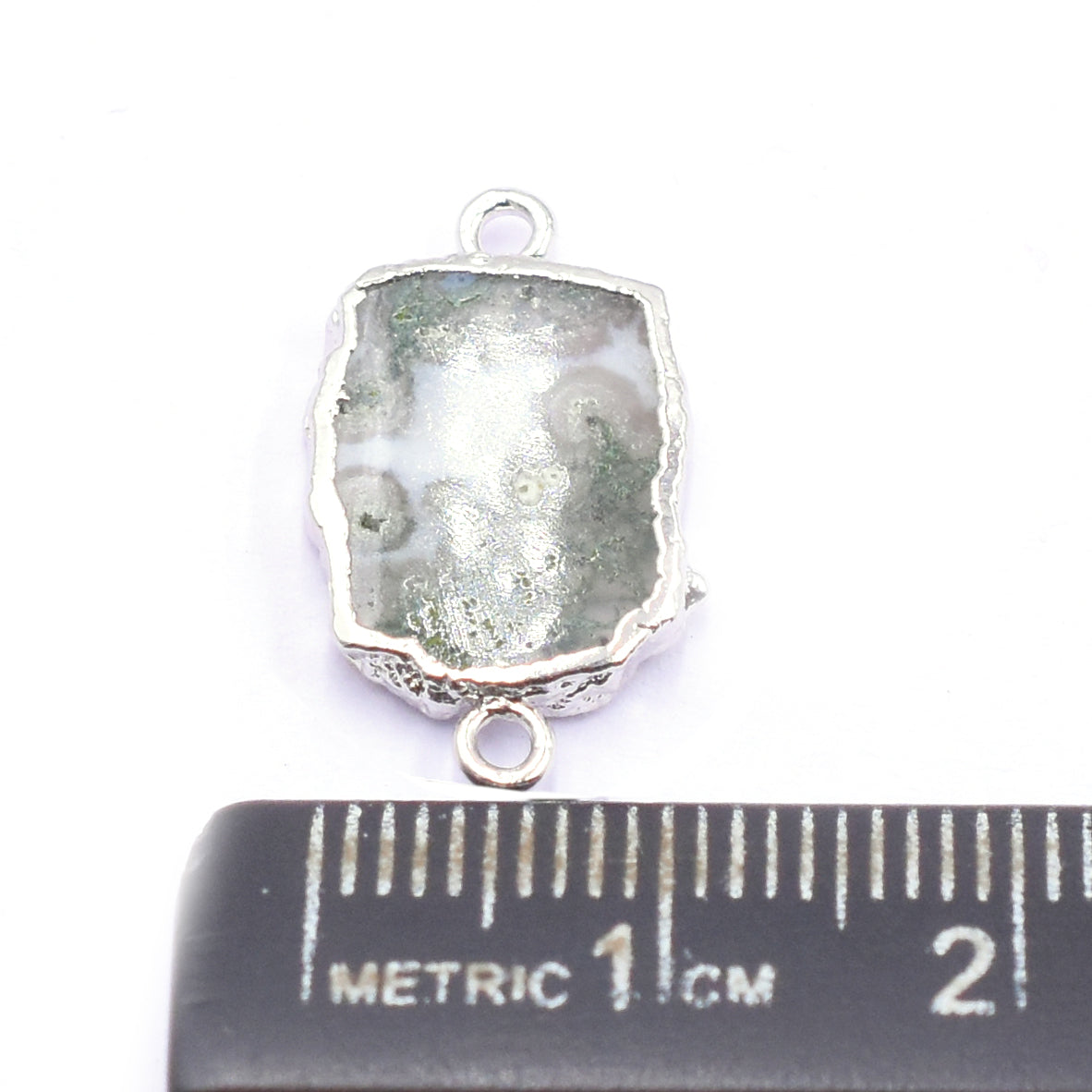 Silver Electroplated Moss Agate Rectangle Connector
