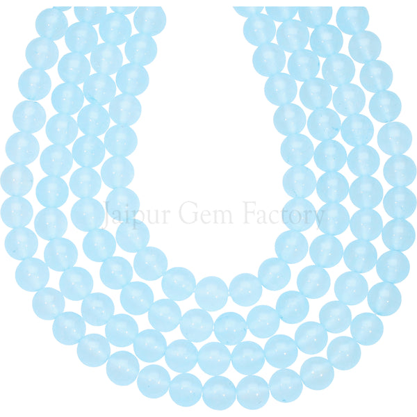 6 MM Sky Blue Jade Smooth Round Beads 15 Inches Strand