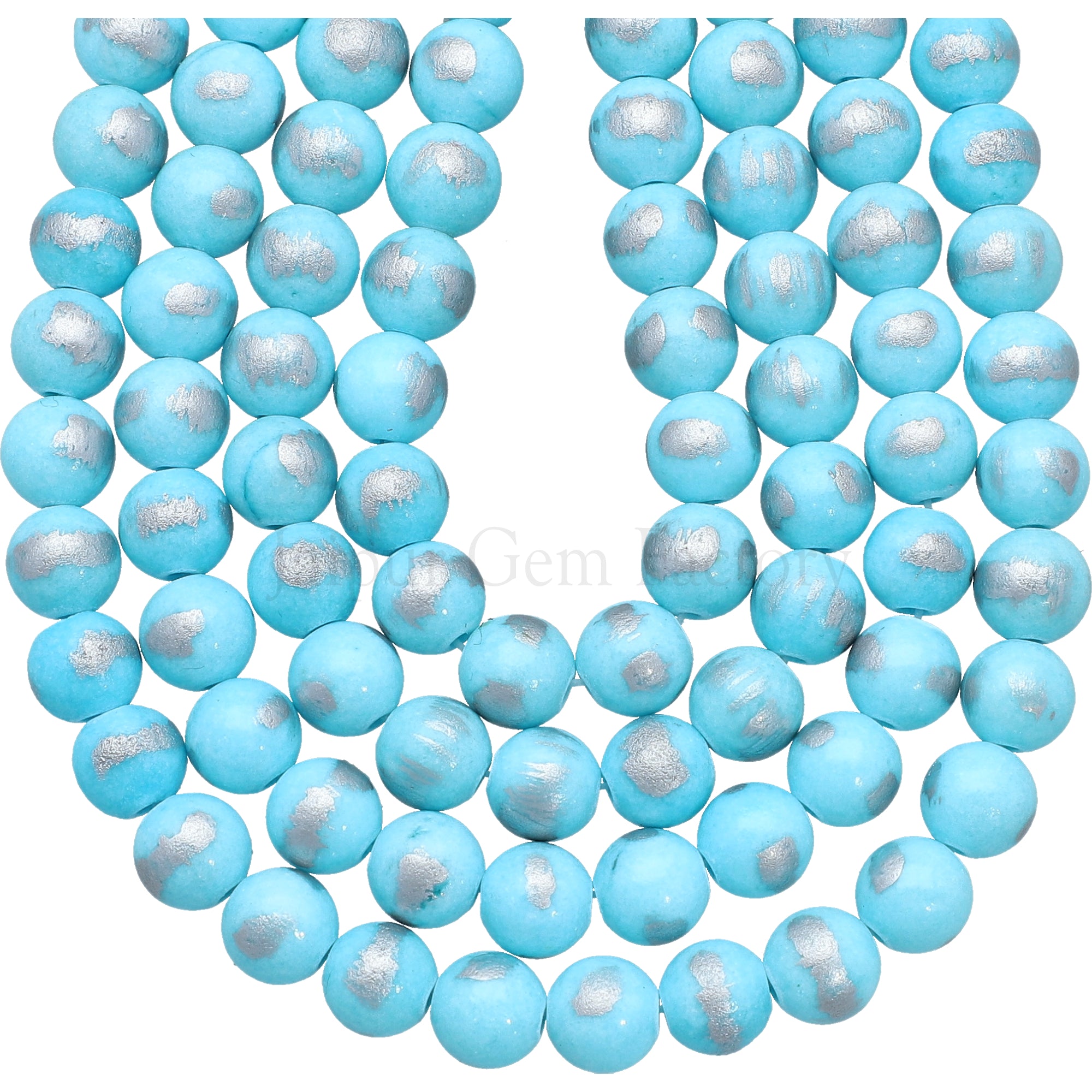 8 MM Sky Blue With Silver Foil Jade Smooth Round Beads 15 Inches Strand