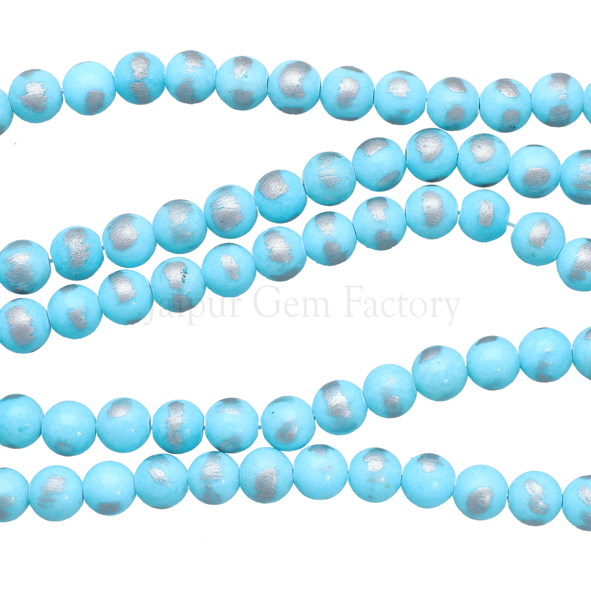 8 MM Sky Blue With Silver Foil Jade Smooth Round Beads 15 Inches Strand