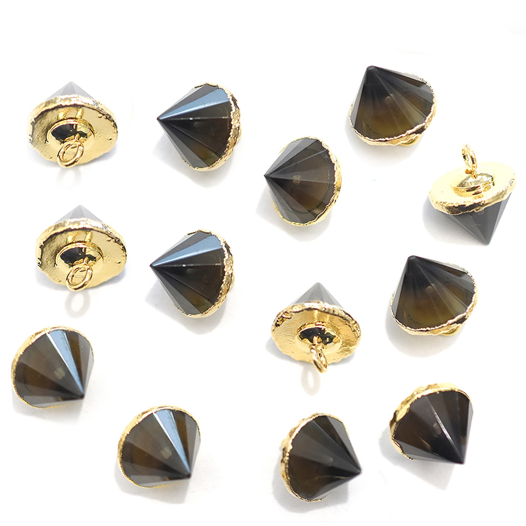 Smoky Quartz 9X10 MM Cone Shape Gold Electroplated Pendant (Set Of 2 Pcs) - Jaipur Gem Factory