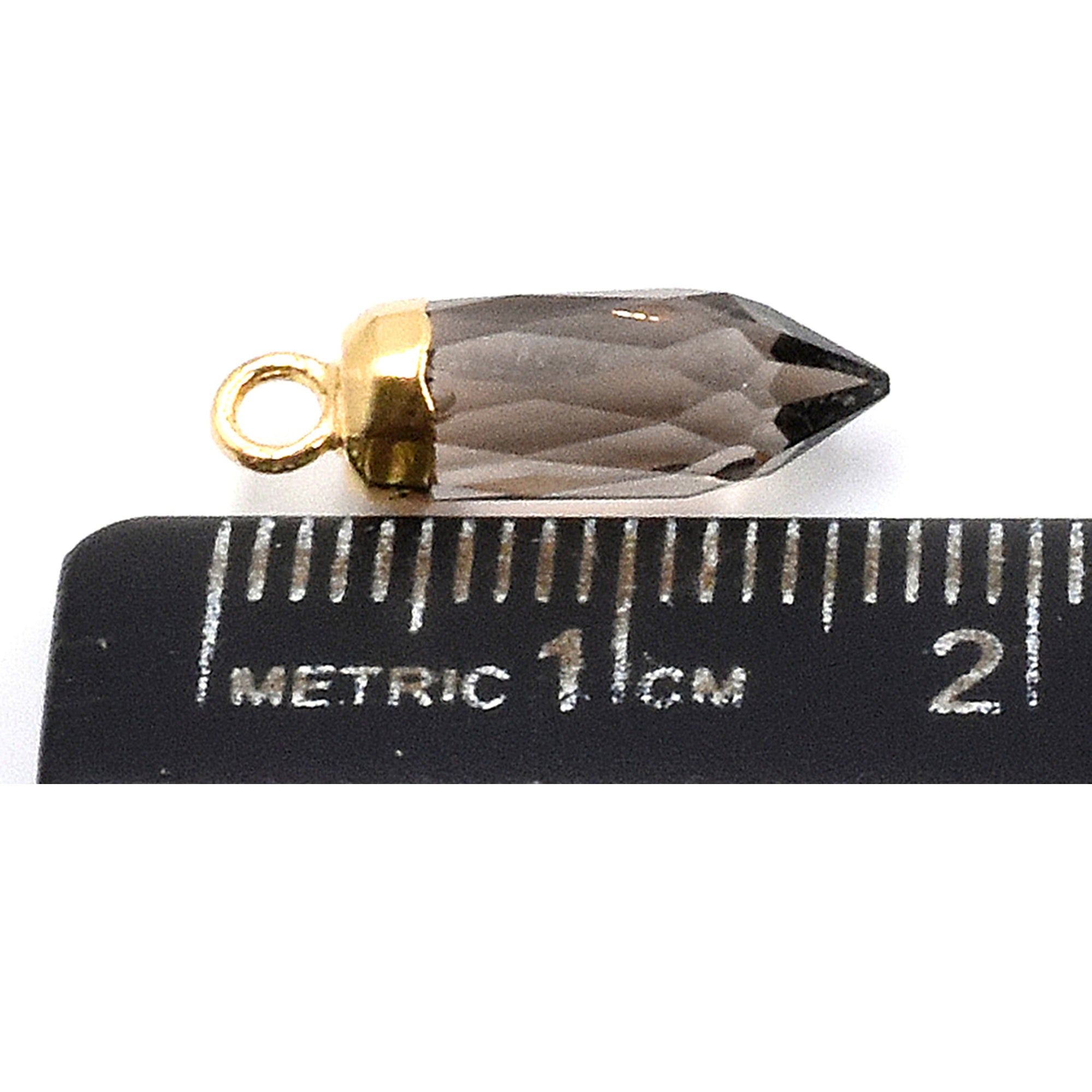 Smoky Quartz 13X5 MM Bullet Shape Gold Electroplated Pendant (Set Of 2 Pcs)