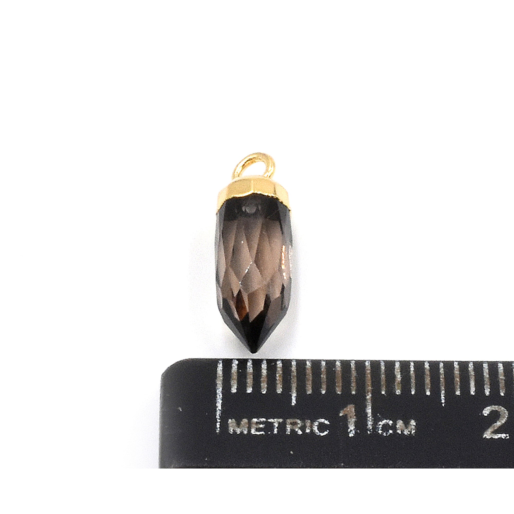 Smoky Quartz 13X5 MM Bullet Shape Gold Electroplated Pendant (Set Of 2 Pcs)