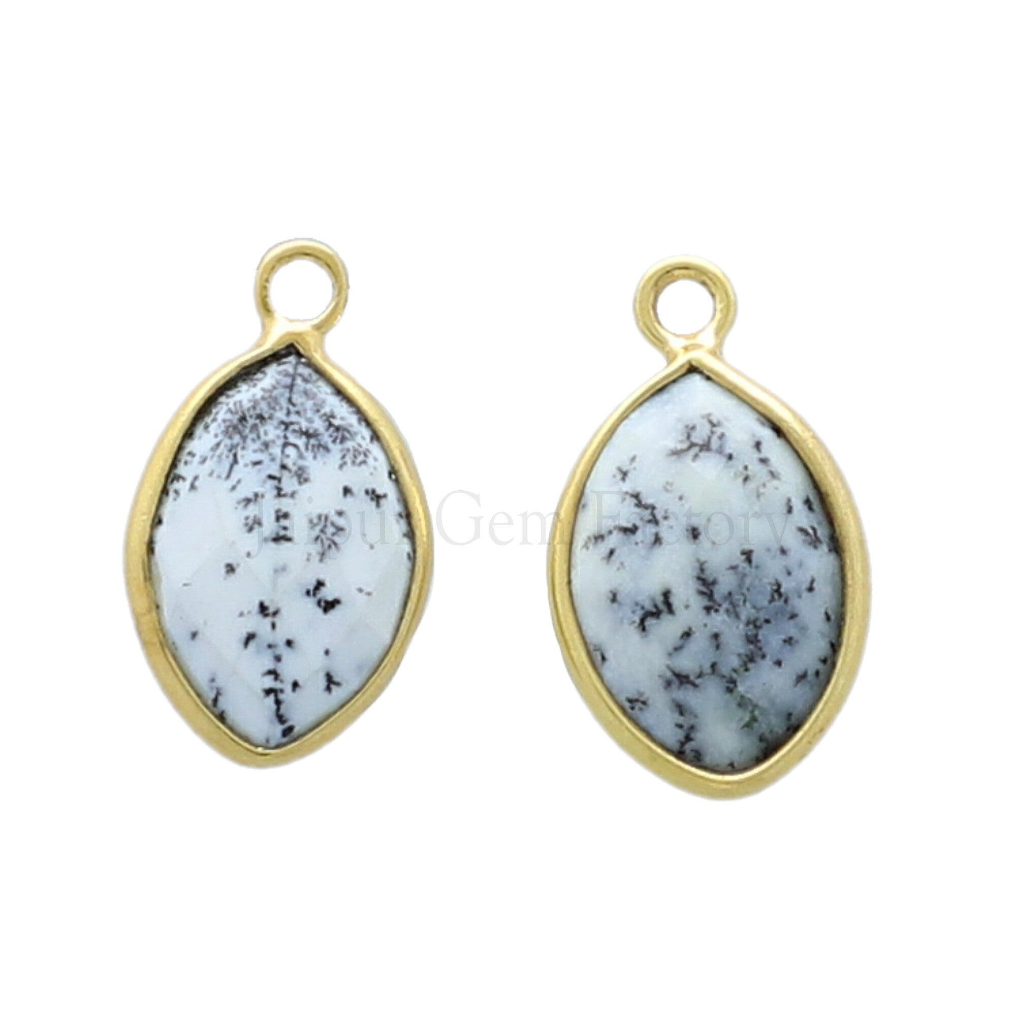 13X9 MM Vermeil Sterling Silver Bezel Dendritic Opal Faceted Marquise Pendant