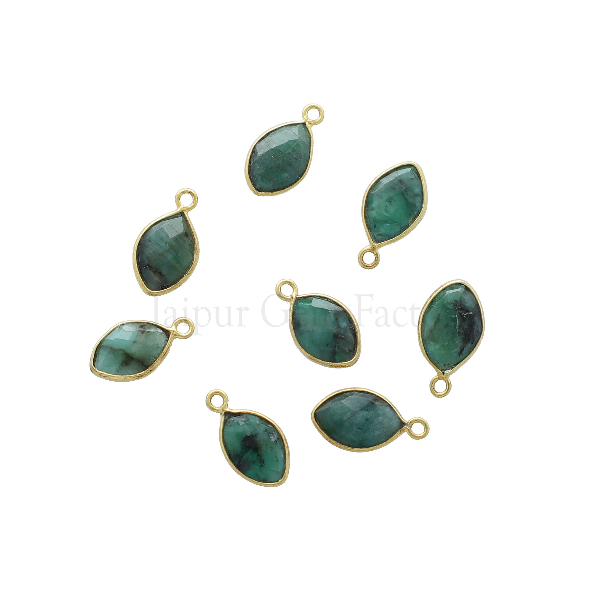13X9 MM Vermeil Sterling Silver Bezel Raw Emerald Faceted Marquise Pendant