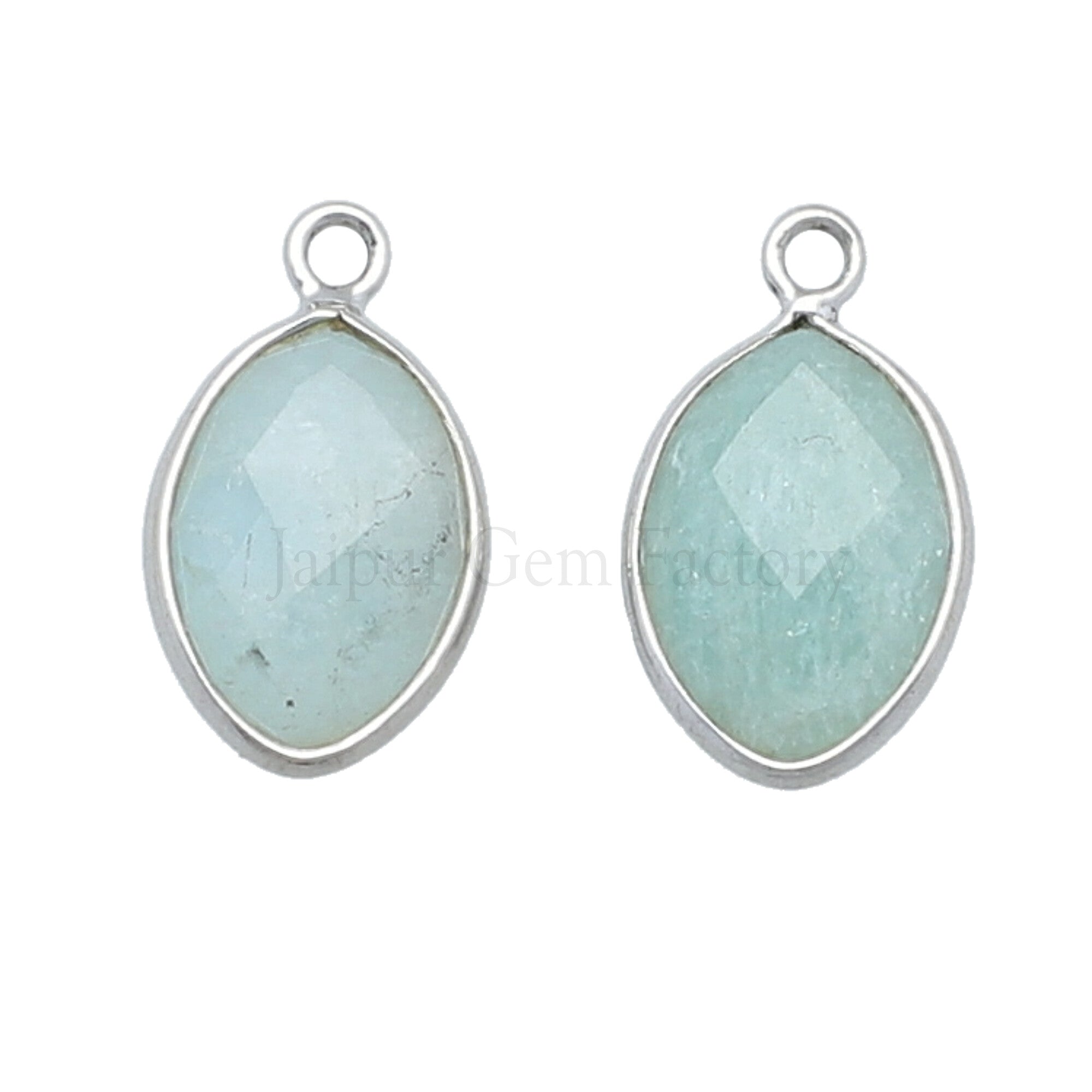 13X9 MM Rhodium Plated Sterling Silver Bezel Aquamarine Faceted Marquise Pendant