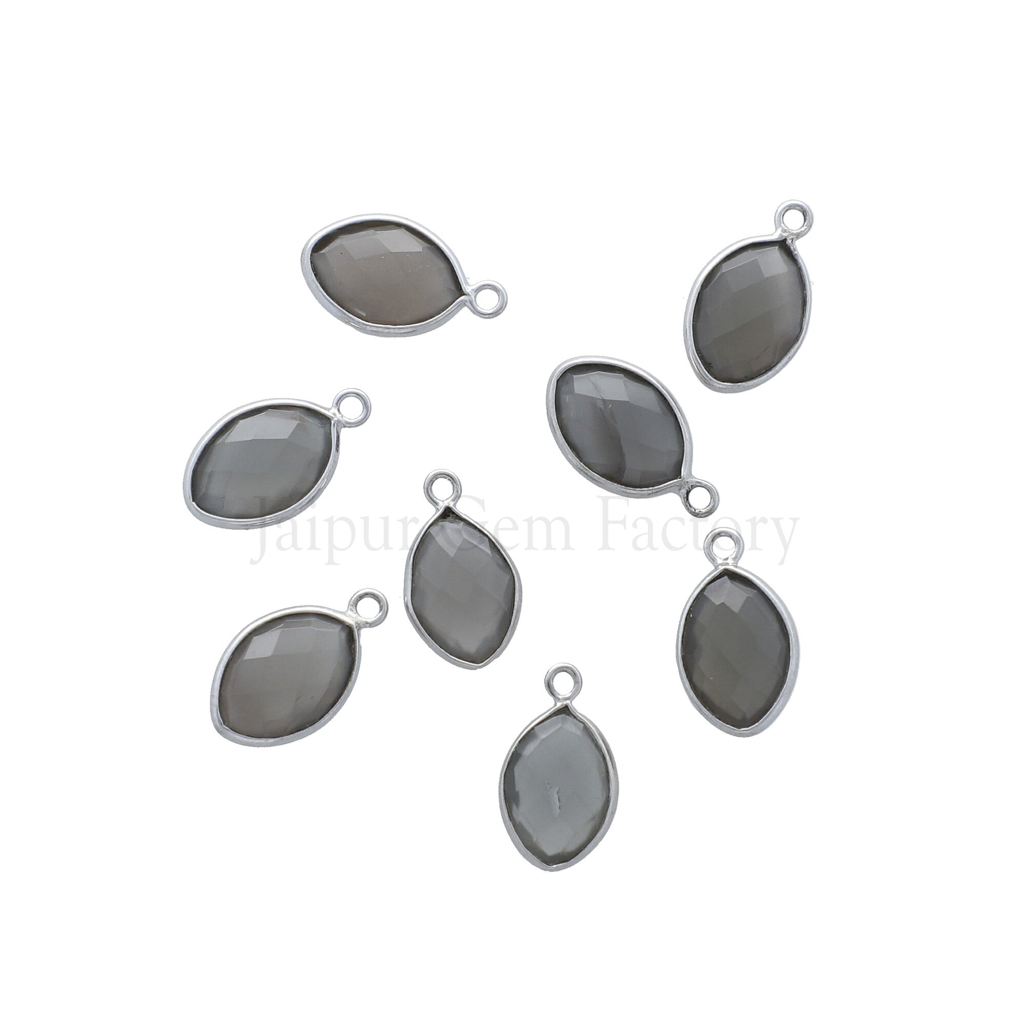 13X9 MM Rhodium Plated Sterling Silver Bezel Gray Moonstone Faceted Marquise Pendant