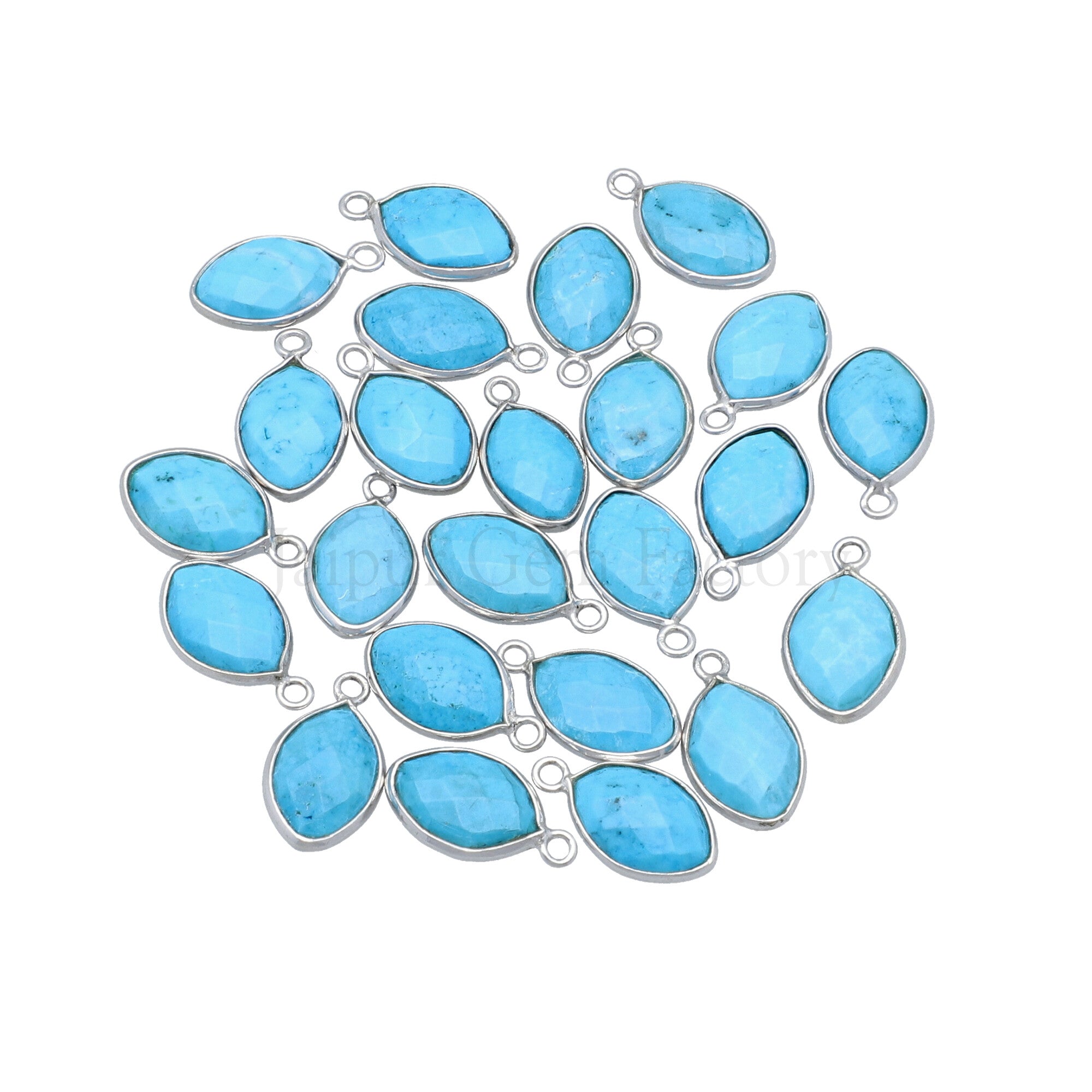 13X9 MM Rhodium Plated Sterling Silver Bezel Howlite Turquoise Faceted Marquise Pendant