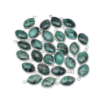 13X9 MM Rhodium Plated Sterling Silver Bezel Raw Emerald Faceted Marquise Pendant