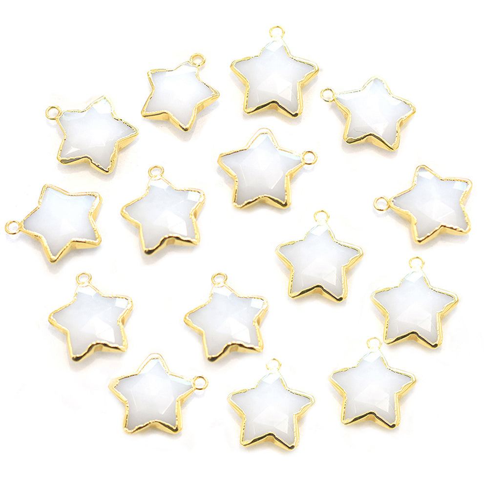 White Agate 10 To 11 MM Star Shape Gold Electroplated Pendant (Set Of 2 Pcs)