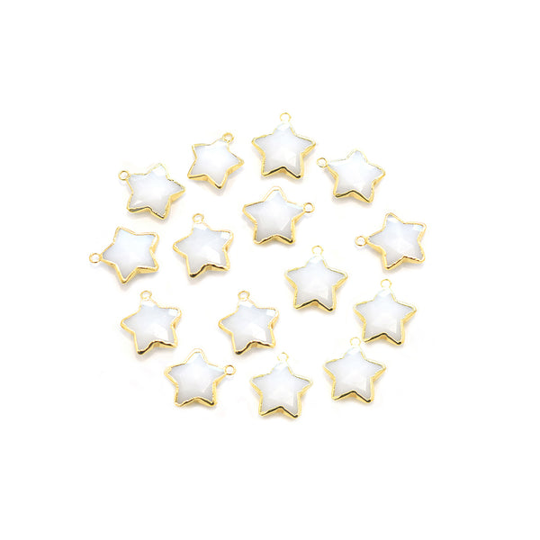White Agate 10 To 11 MM Star Shape Gold Electroplated Pendant (Set Of 2 Pcs)
