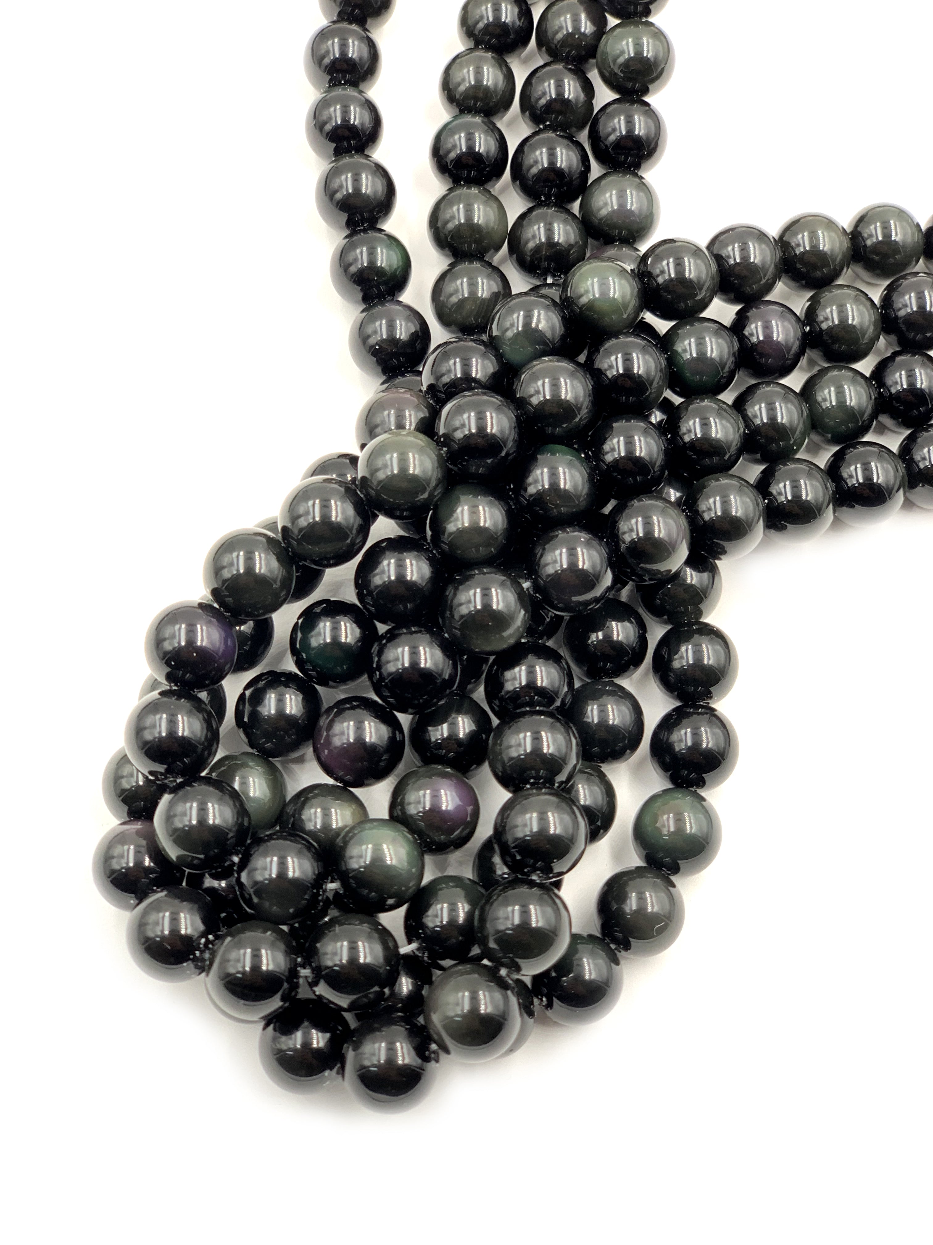 8 MM Rainbow Black Obsidian Smooth Round Beads 15 Inches Strand