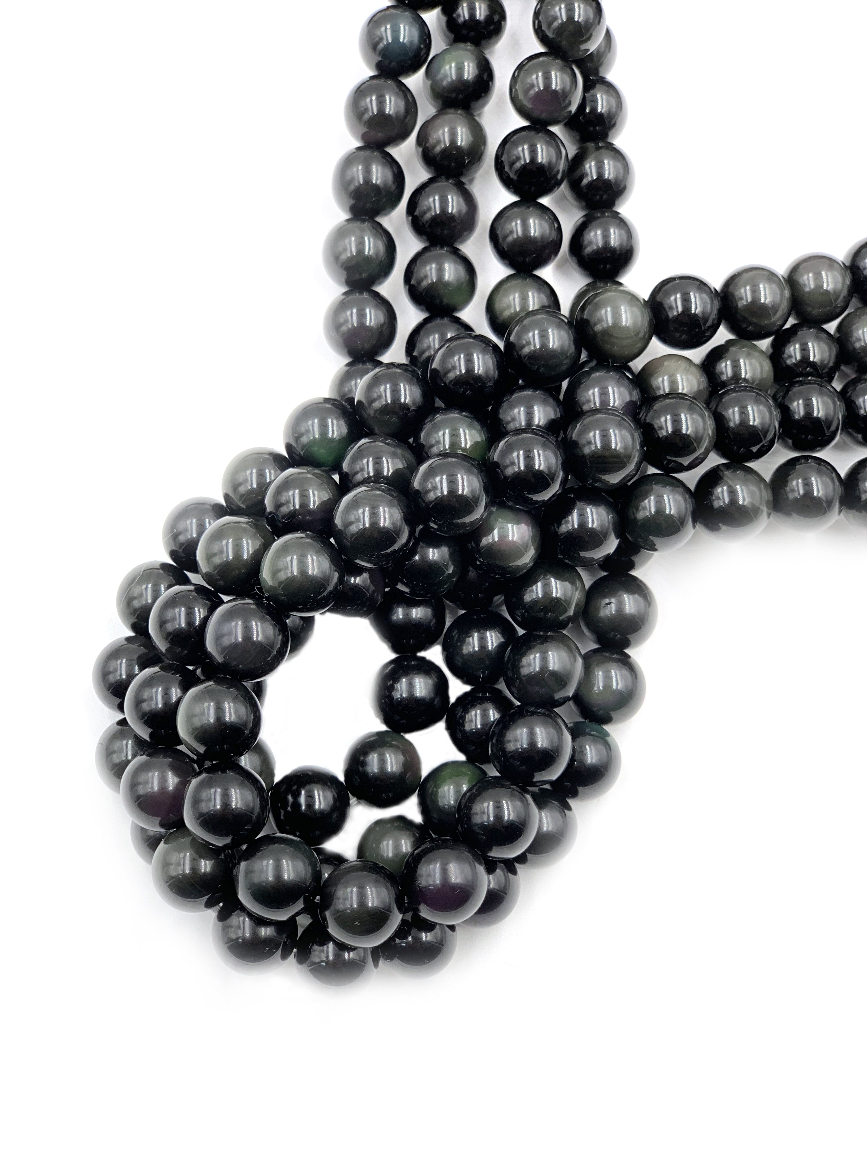 10 MM Rainbow Black Obsidian Smooth Round Beads 15 Inches Strand