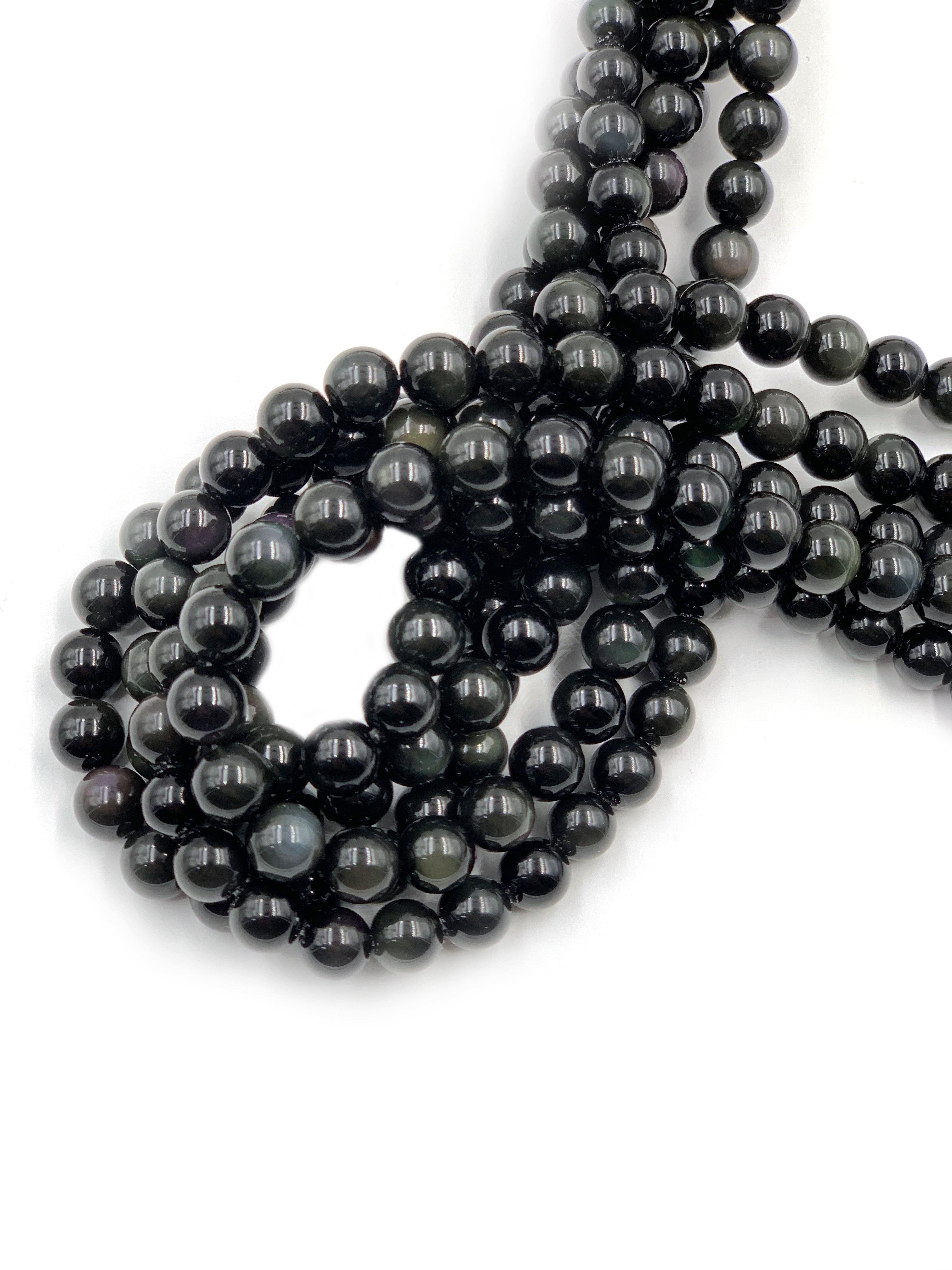 10 MM Rainbow Black Obsidian Smooth Round Beads 15 Inches Strand