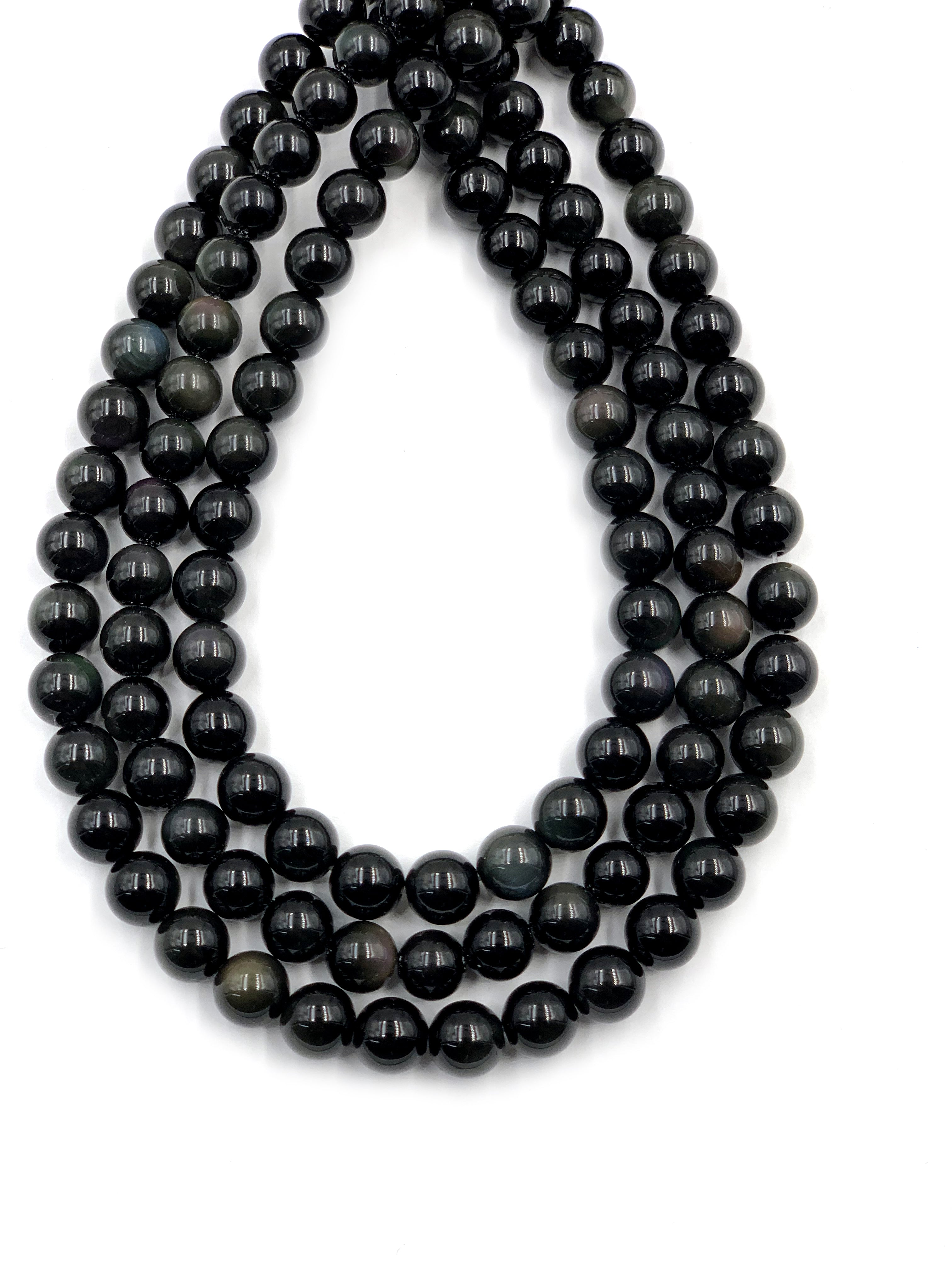 12 MM Rainbow Black Obsidian Smooth Round Beads 15 Inches Strand