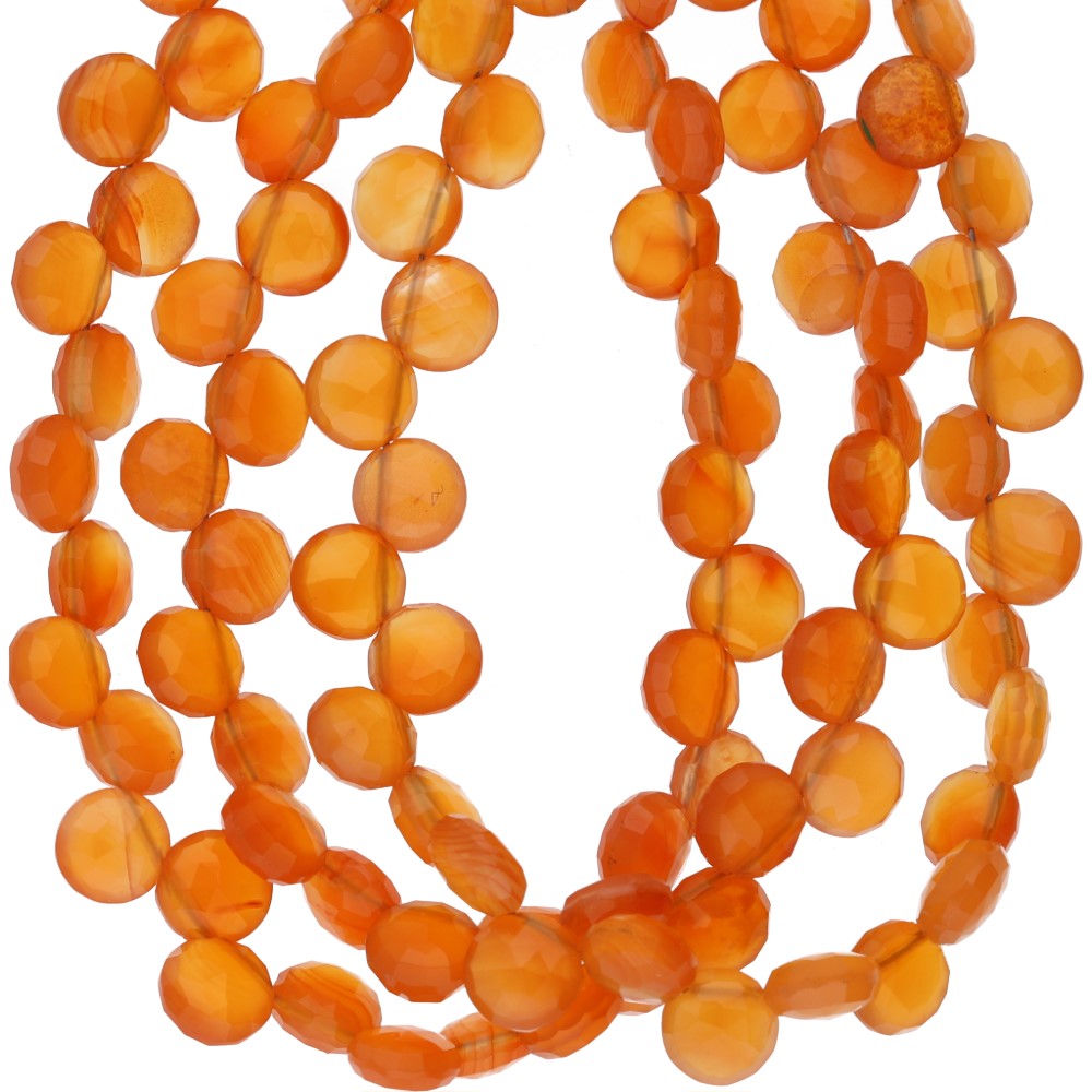 Orange Carnelian 6 To 7 MM Faceted Coin Shape Beads Strand