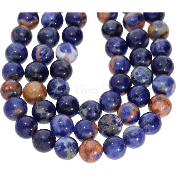 Orange Blue Sodalite 8 MM Smooth Round Shape Beads Strand