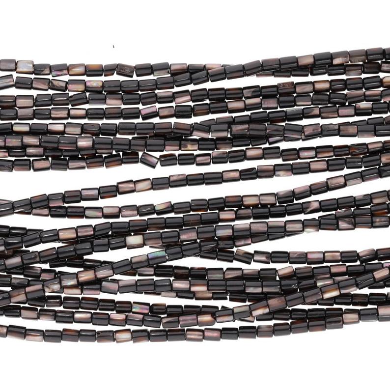 Dark Brown Mother Of Pearl 4X3 MM Smooth Tube Shape Beads Strand
