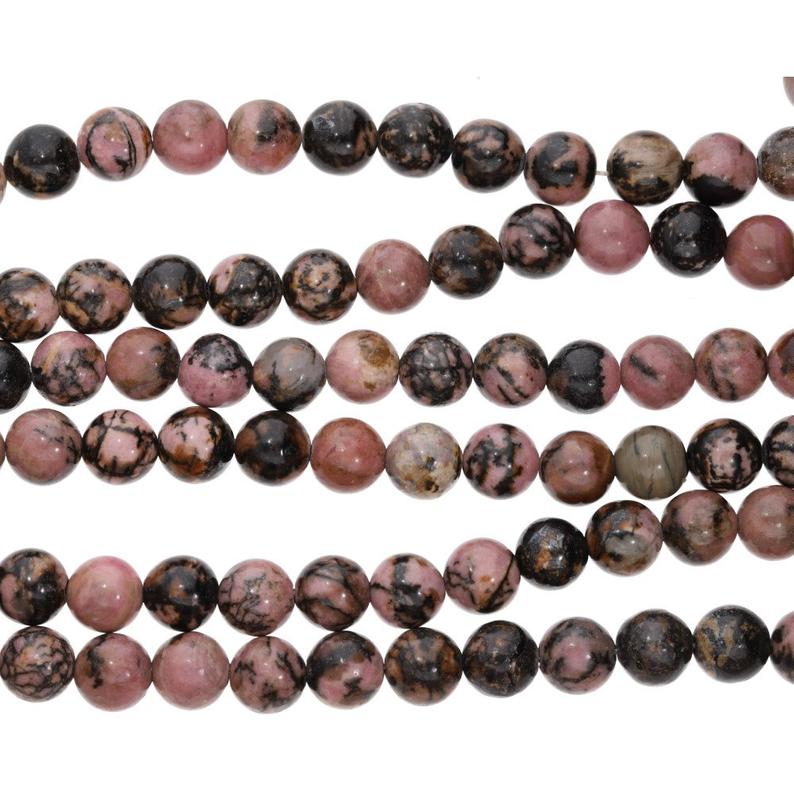 Black Veined Rhodonite 10 MM Smooth Round Shape Beads Strand