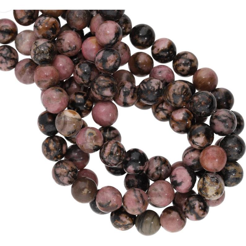 10 MM Black Veined Rhodonite Smooth Round Shape Beads Strand