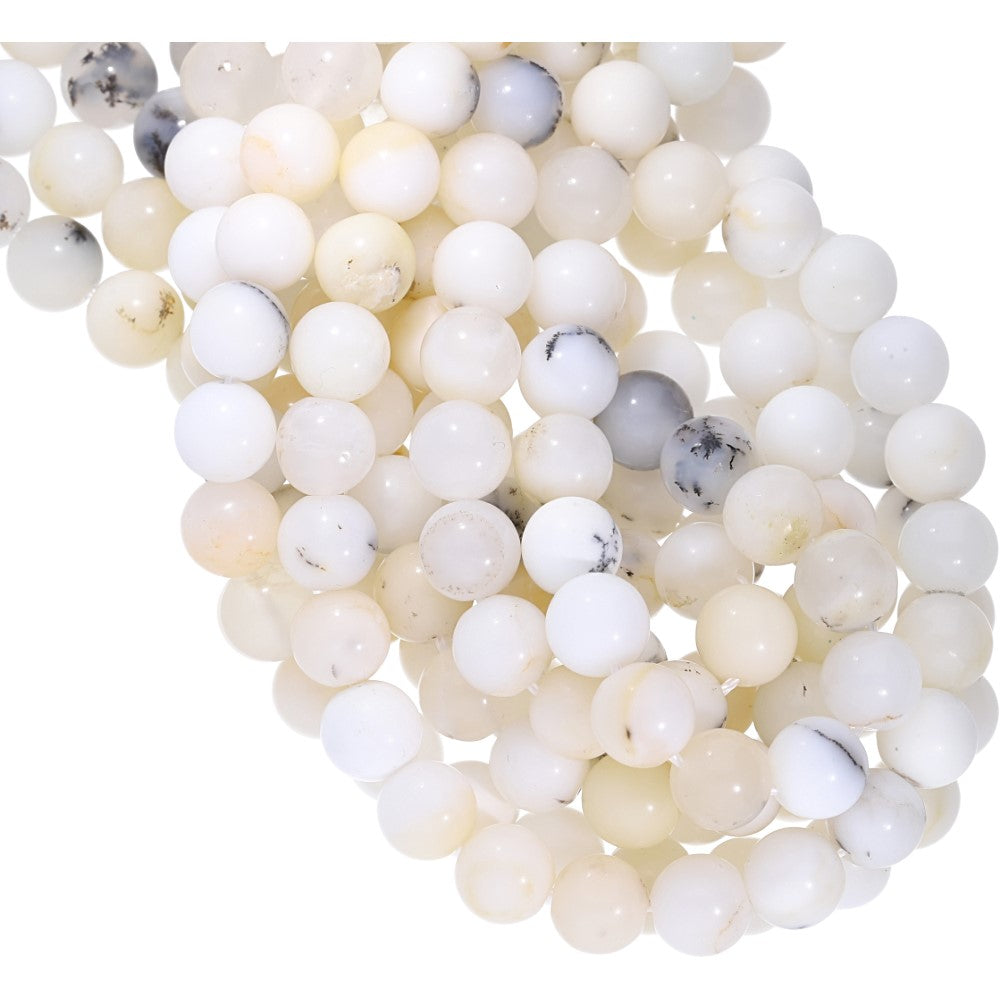 Milky White Dendritic Opal 8 MM Smooth Round Shape Beads Strand
