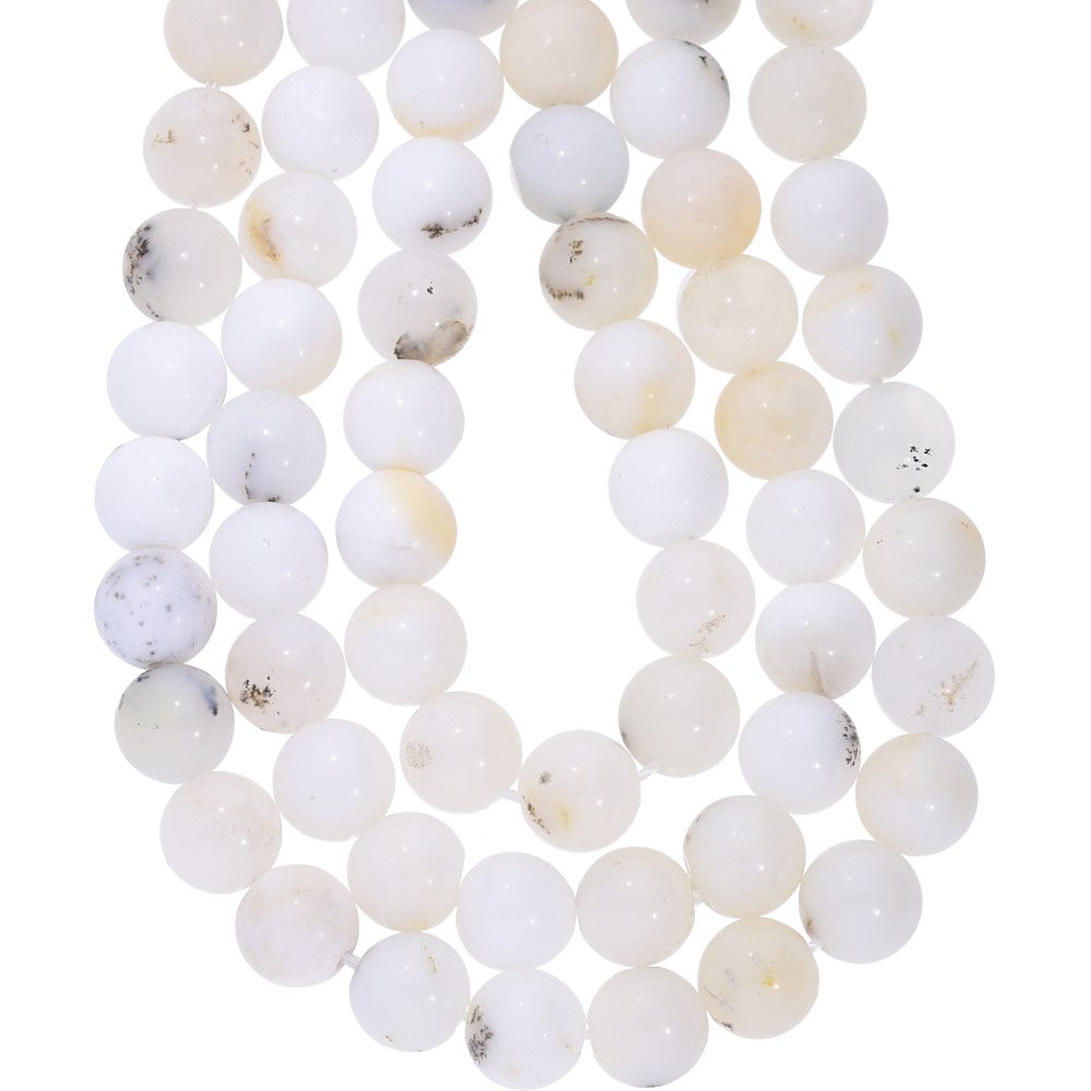 Milky White Dendritic Opal 6 MM Smooth Round Shape Beads Strand