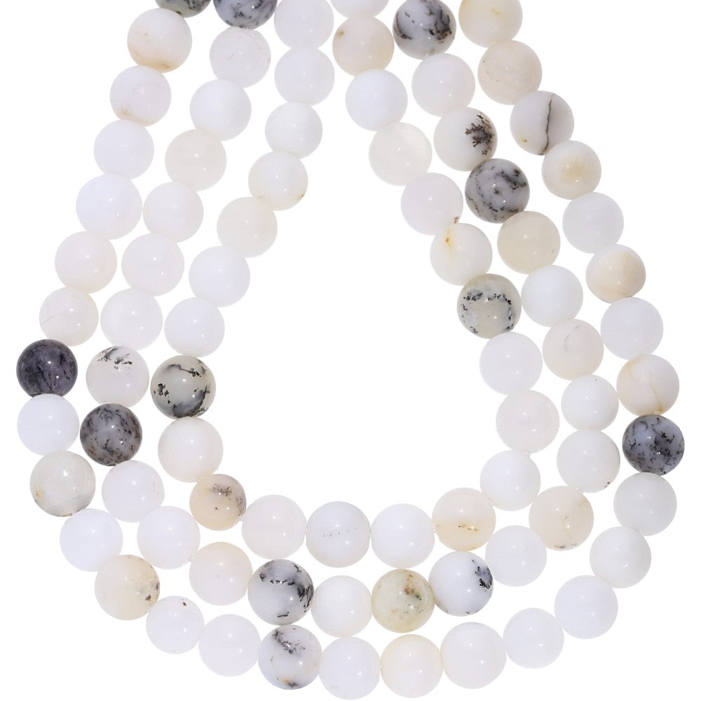 Milky White Dendritic Opal 10 MM Smooth Round Shape Beads Strand