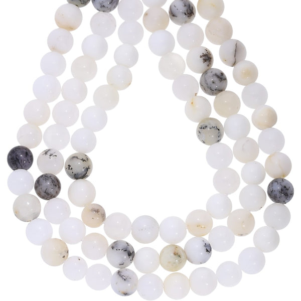 Milky White Dendritic Opal 8 MM Smooth Round Shape Beads Strand
