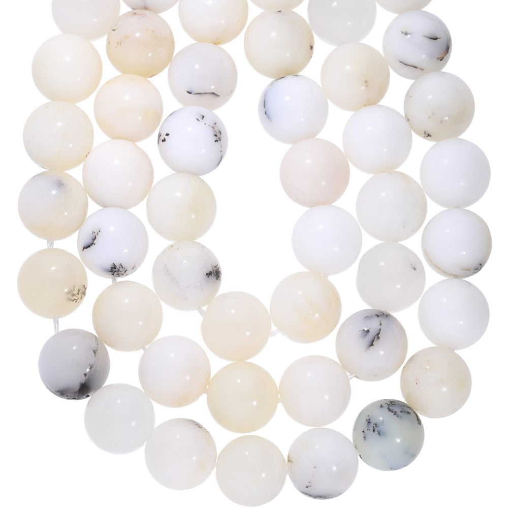 Milky White Dendritic Opal 6 MM Smooth Round Shape Beads Strand