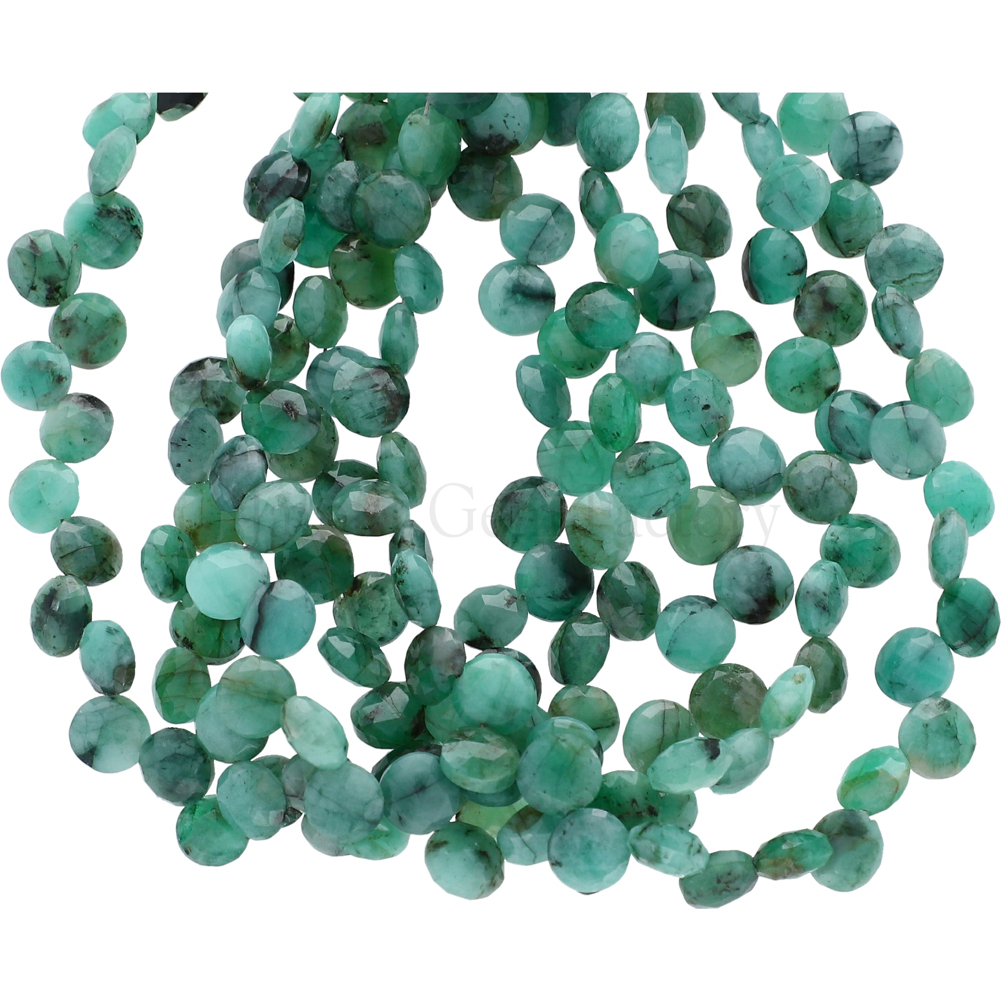 Raw Emerald 6 To 7 MM Faceted Coin Shape Side Drilled Strand