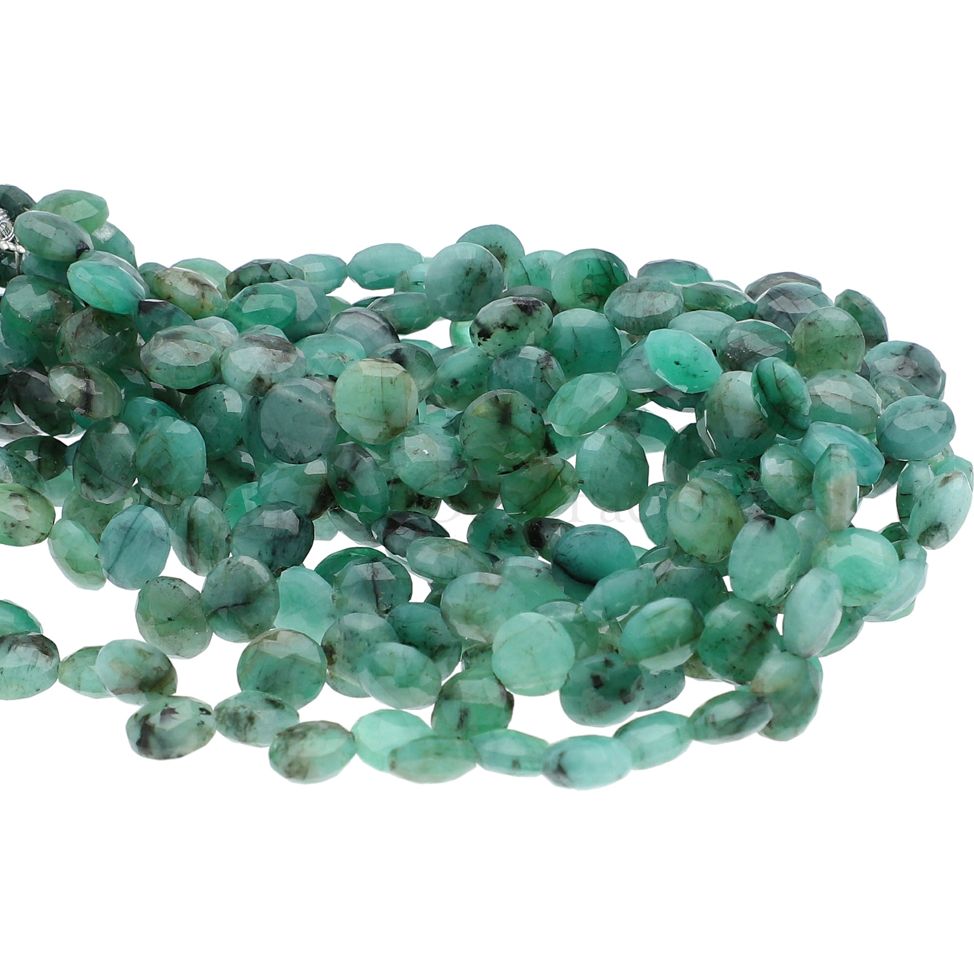 Raw Emerald 6 To 7 MM Faceted Coin Shape Side Drilled Strand