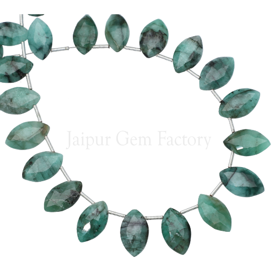 Raw Emerald 13X8 MM To 15X9 MM Faceted Marquise Shape Side Drilled Strand
