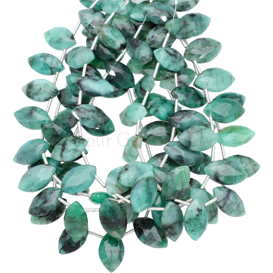 Raw Emerald 13X8 MM To 15X9 MM Faceted Marquise Shape Side Drilled Strand