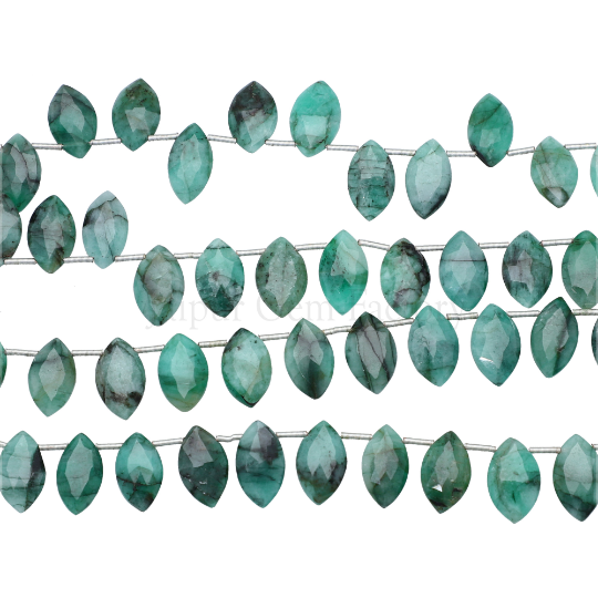 Raw Emerald 13X8 MM To 15X9 MM Faceted Marquise Shape Side Drilled Strand
