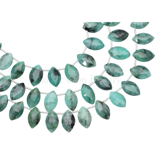 Raw Emerald 13X8 MM To 15X9 MM Faceted Marquise Shape Side Drilled Strand